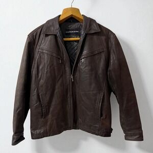 Vintage Charles Klein Men's Brown Full Grain Genuine Leather Lined Bomber Jacket